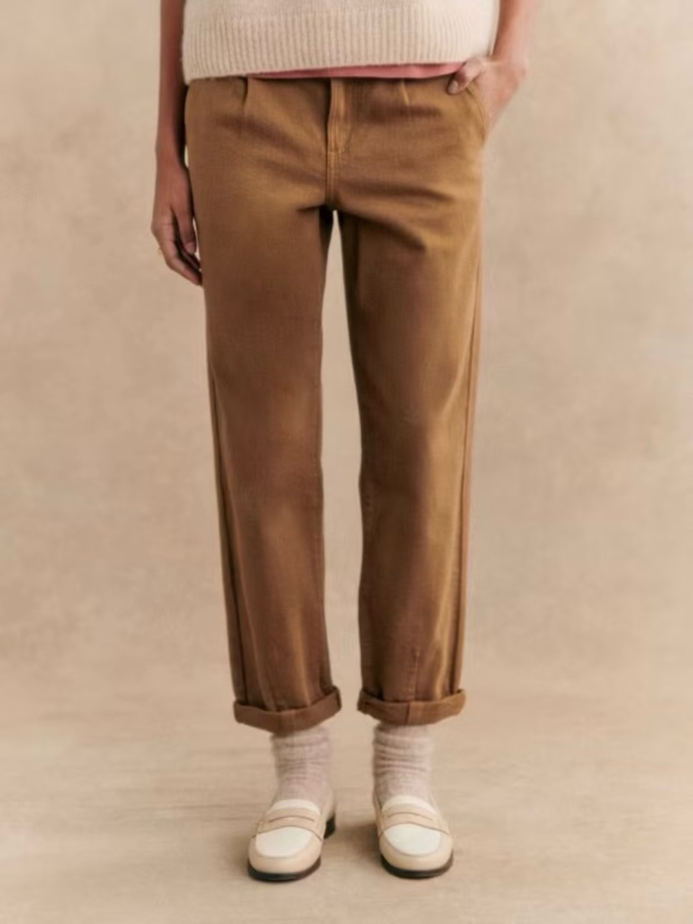 Sezane Pants Manu Trousers Front Pleats Tapered Leg Coffee Brown Sz 38 US 6 - Picture 2 of 15